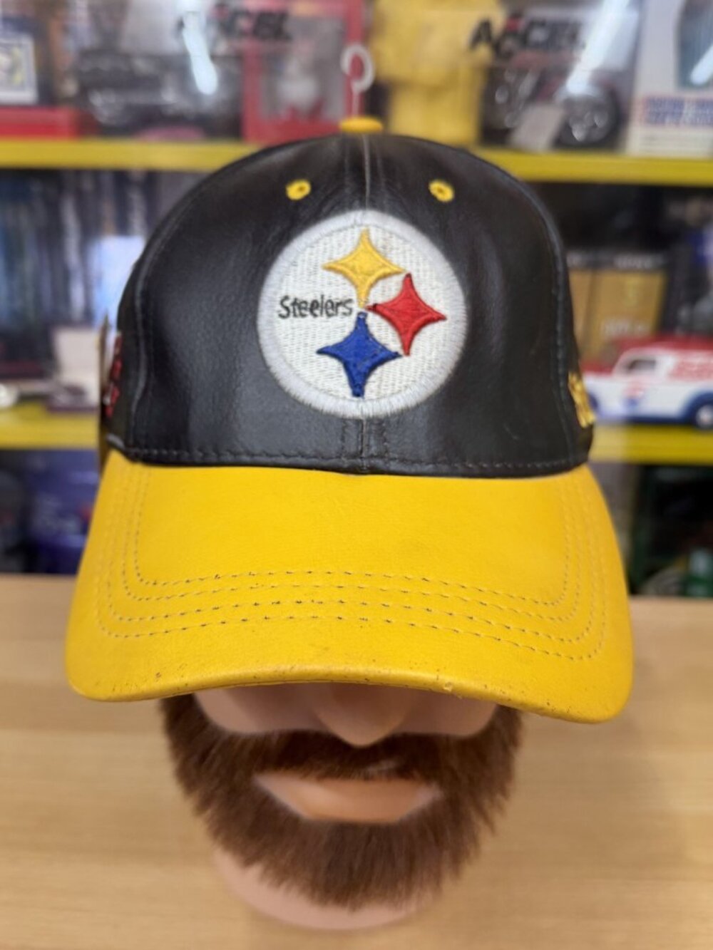 Vintage 90s Steelers Hat Logo Athletic Genuine Leather Strap Back Cap USA Made